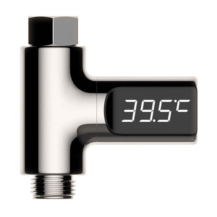 Shower temperature indicator with three-color LED, water flow power generation, 360° rotatable screen, and bath timer function