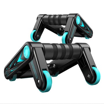 Foldable ab muscle wheel with stable two-wheel support and durable rubber-wrapped wheels for versatile home workouts