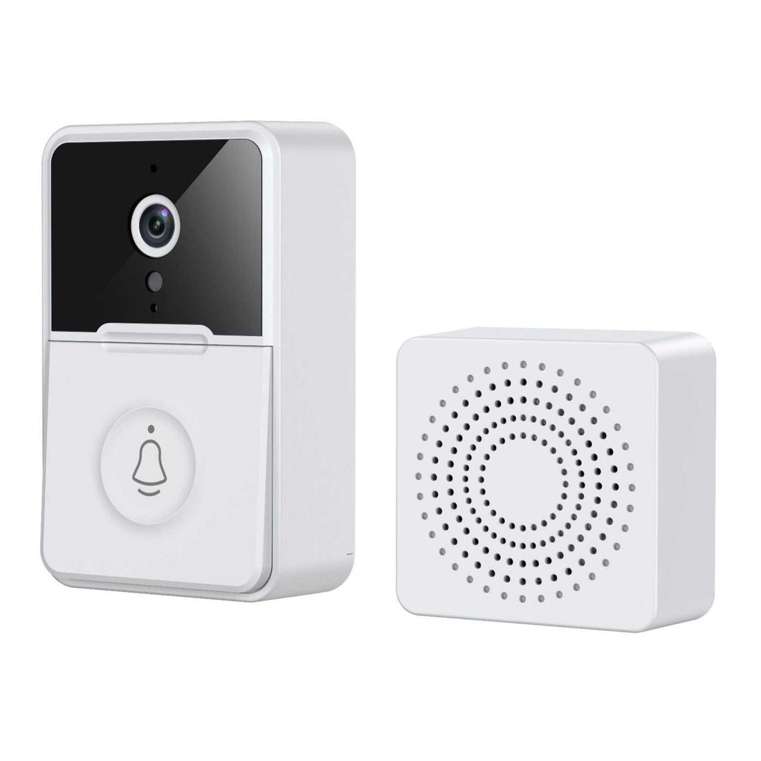 Smart control video doorbell with wide-angle view, two-way audio, Bluetooth and Wi-Fi connectivity, battery-powered operation, and cloud storage.